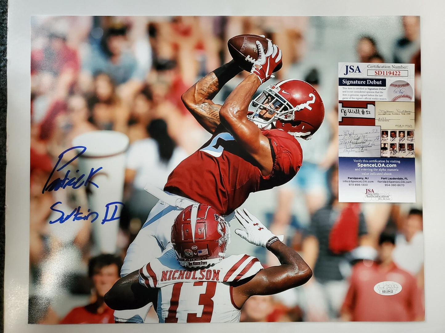 Alabama Crimson Tide Patrick Surtain Ii Autographed 11X14 Photo Jsa Coa