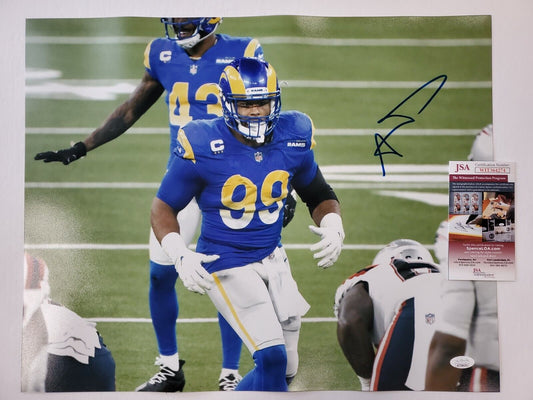 MVP Authentics Los Angeles Rams Aaron Donald Autographed Signed 16X20 Photo Jsa Coa 170.10 sports jersey framing , jersey framing