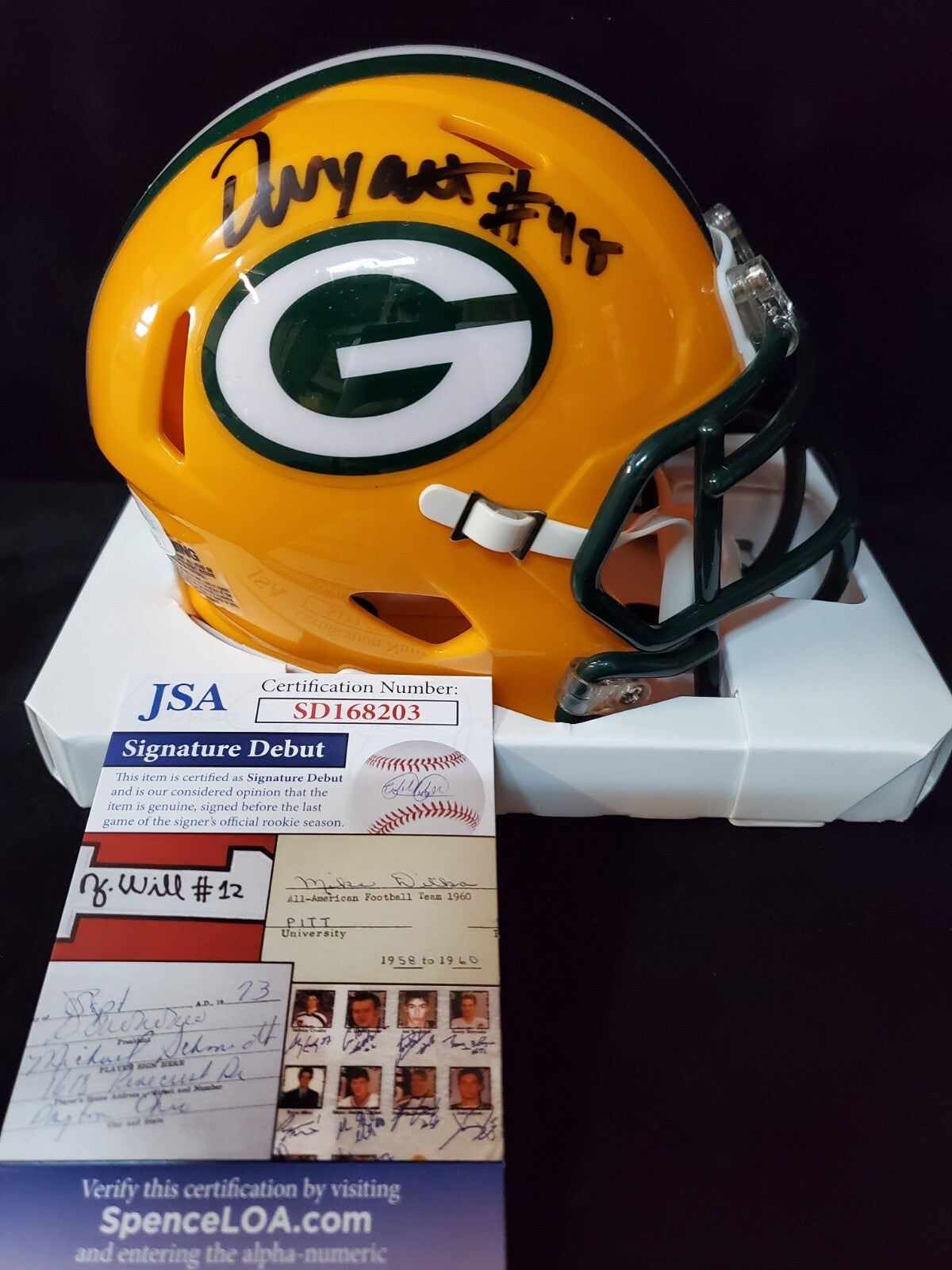 Green Bay Packers Devonte Wyatt Autographed Signed Speed Mini Helmet Jsa Coa