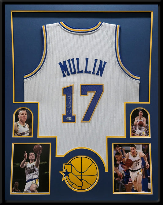Framed Golden State Warriors Chris Mullin Autographed Signed Jersey Bas Coa