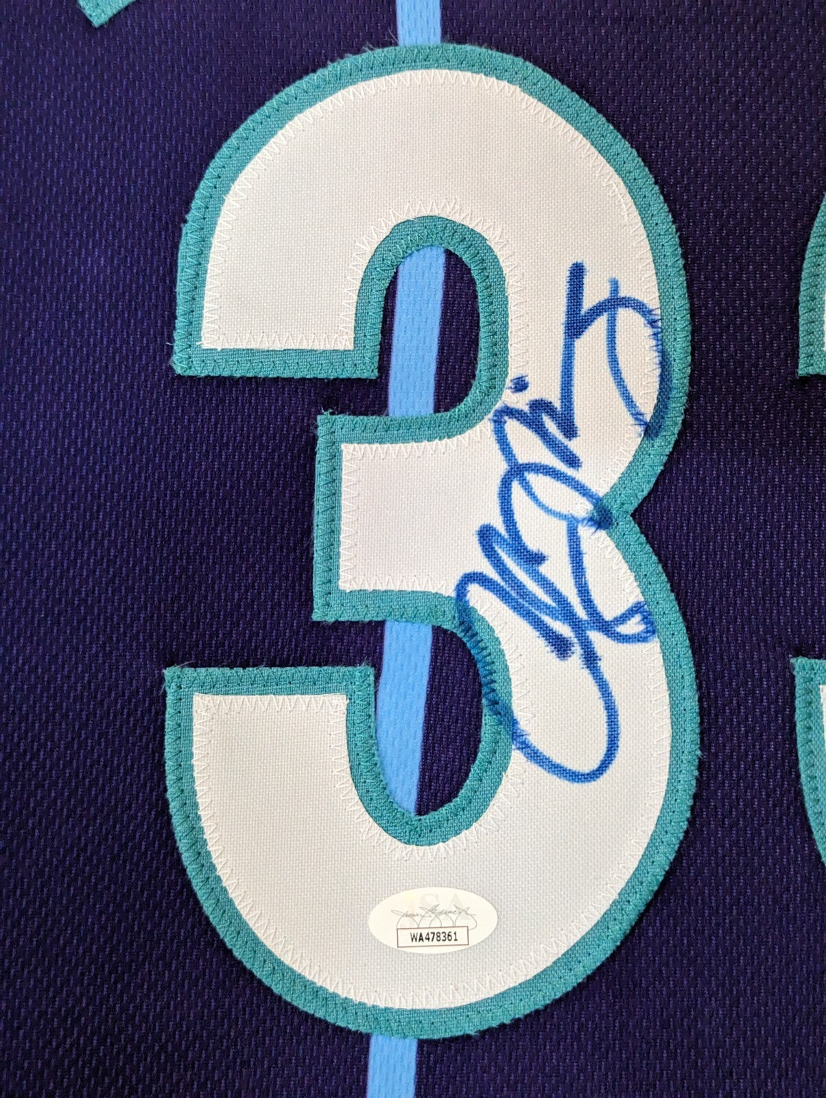 Framed Charlotte Hornets Alonzo Mourning Signed Jersey Jsa Coa