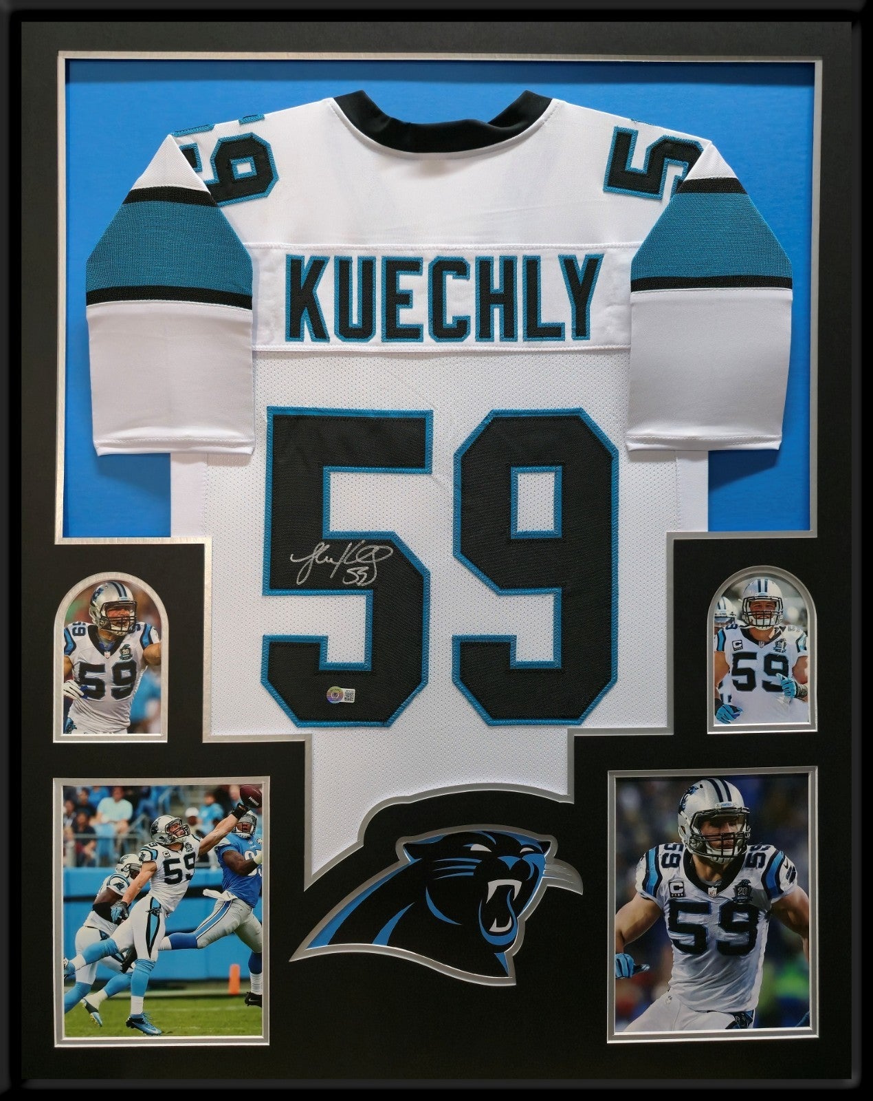 Framed Carolina Panthers Luke Kuechly Autographed Signed Jersey Beckett Holo
