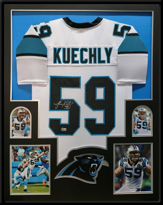 Framed Carolina Panthers Luke Kuechly Autographed Signed Jersey Beckett Holo