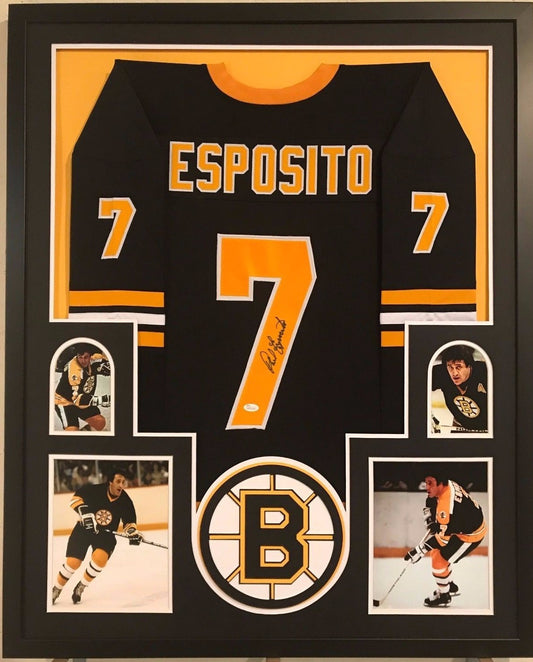 Framed Phil Esposito Autographed Signed Boston Bruins Jersey Jsa Coa
