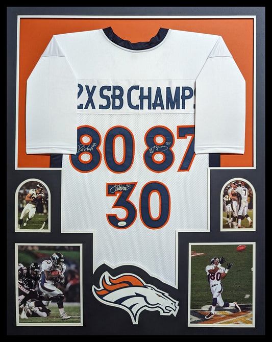Framed Denver Broncos 2X Sb Champs 3X Autographed Signed Jersey Jsa Coa