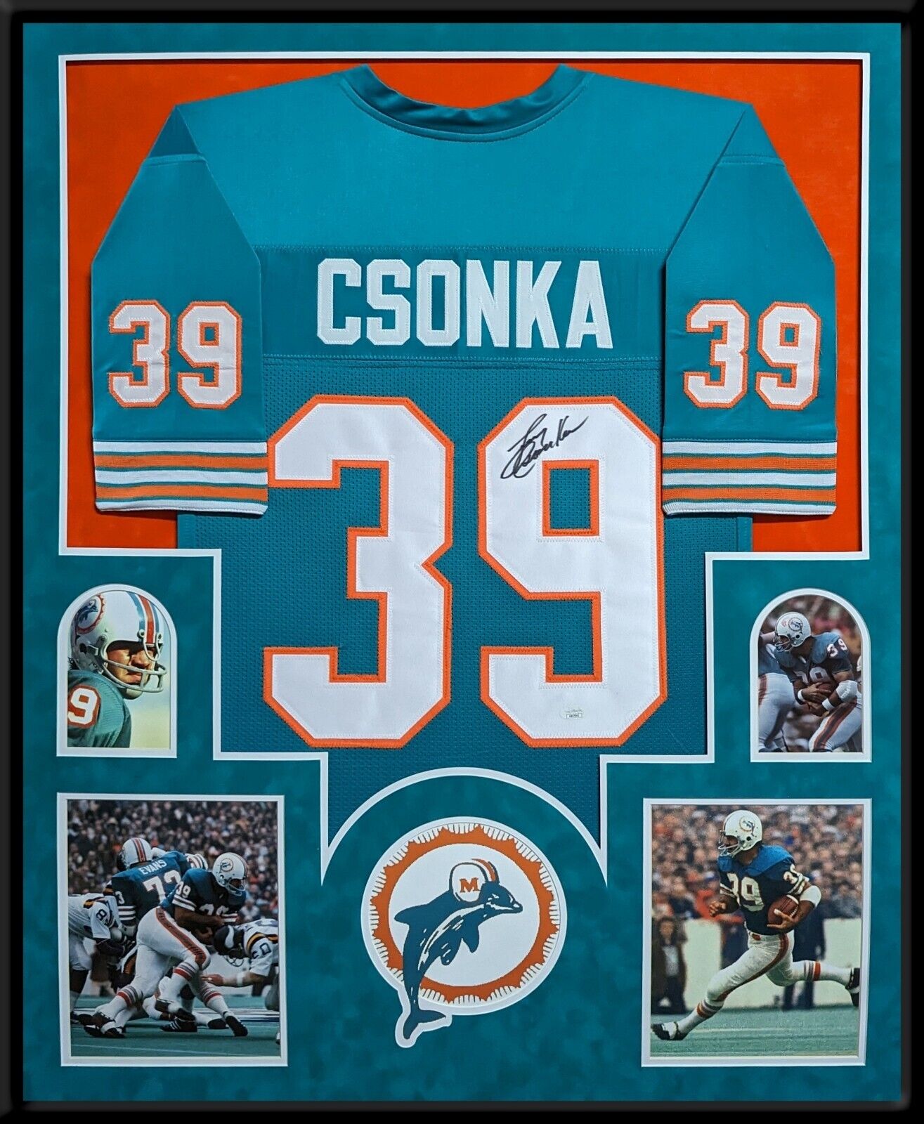 MVP Authentics Framed In Suede Miami Dolphins Larry Csonka Autographed Signed Jersey Jsa Coa 1125 sports jersey framing , jersey framing
