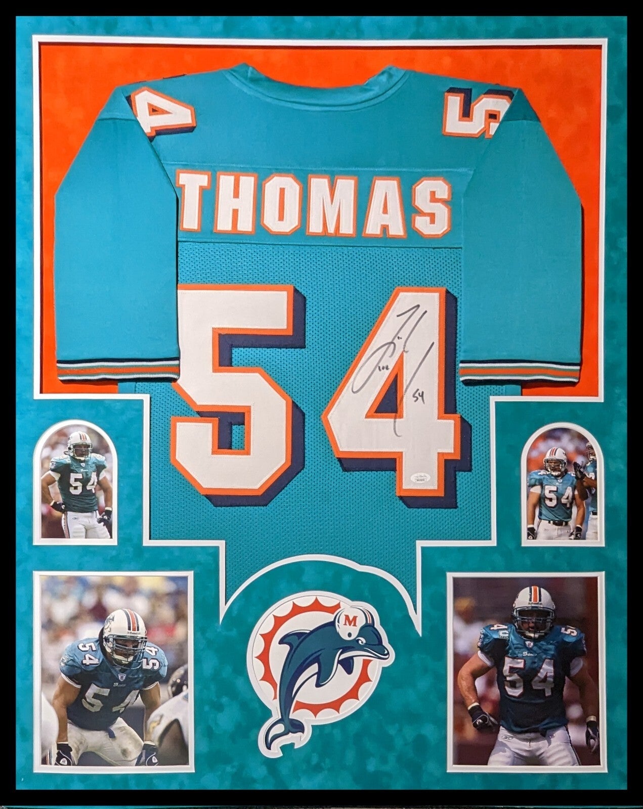 Framed In Suede Miami Dolphins Zach Thomas Autographed Signed Jersey Jsa Coa