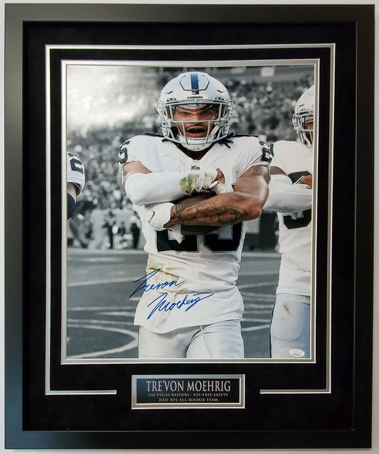 MVP Authentics Las Vegas Raiders Trevon Moehrig Framed In Suede Signed 16X20 Photo Jsa Coa 247.50 sports jersey framing , jersey framing