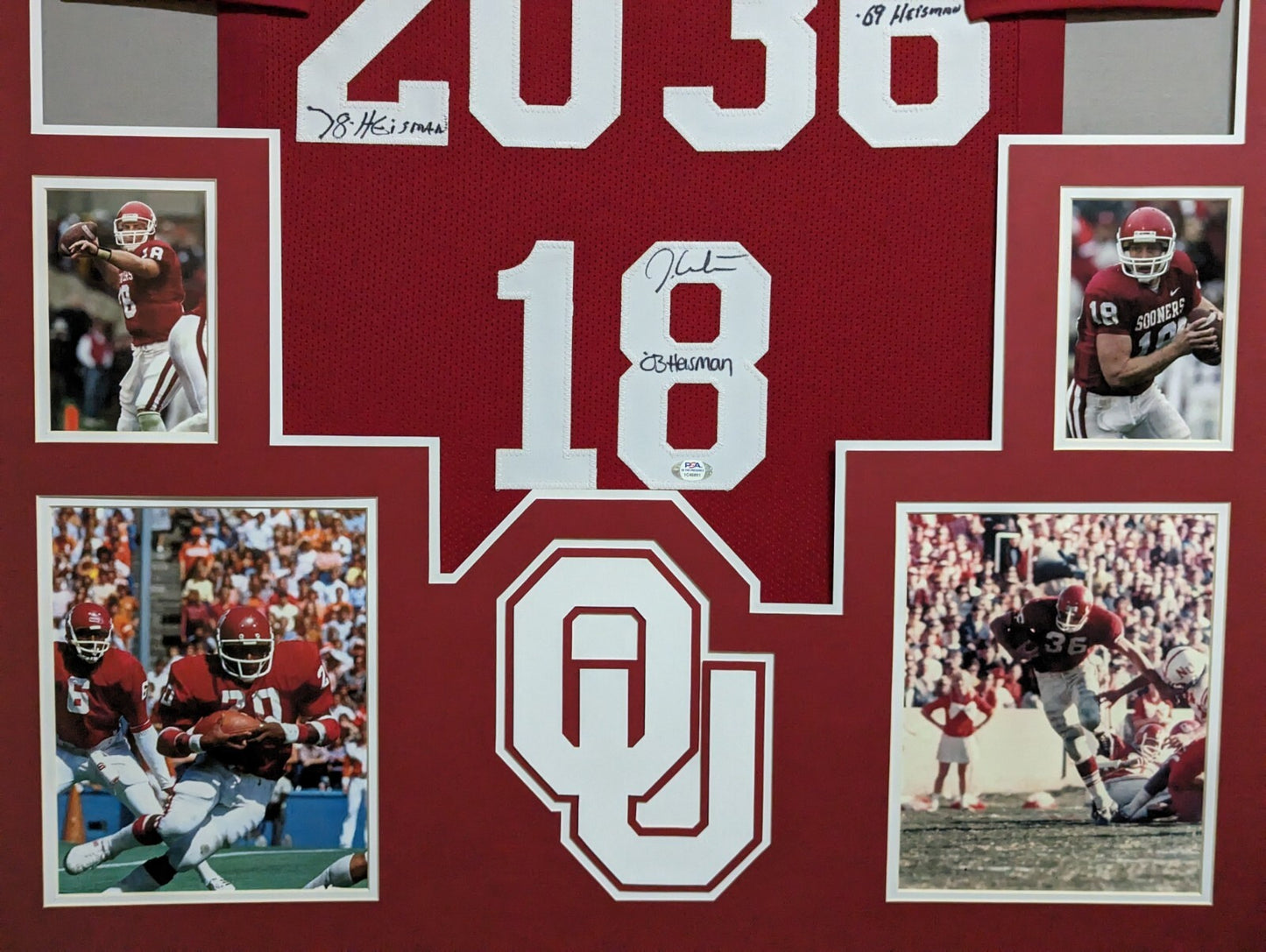 Framed Oklahoma Sooners Steve Owens Autographed Signed Jersey Psa Coa