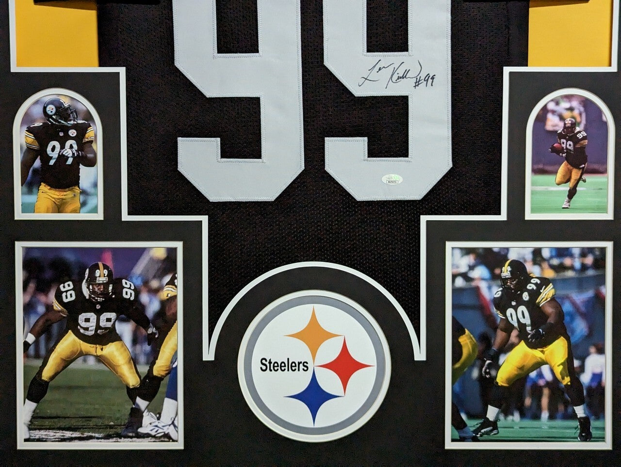 Framed Pittsburgh Steelers Levon Kirkland Autographed Signed Jersey Jsa Coa
