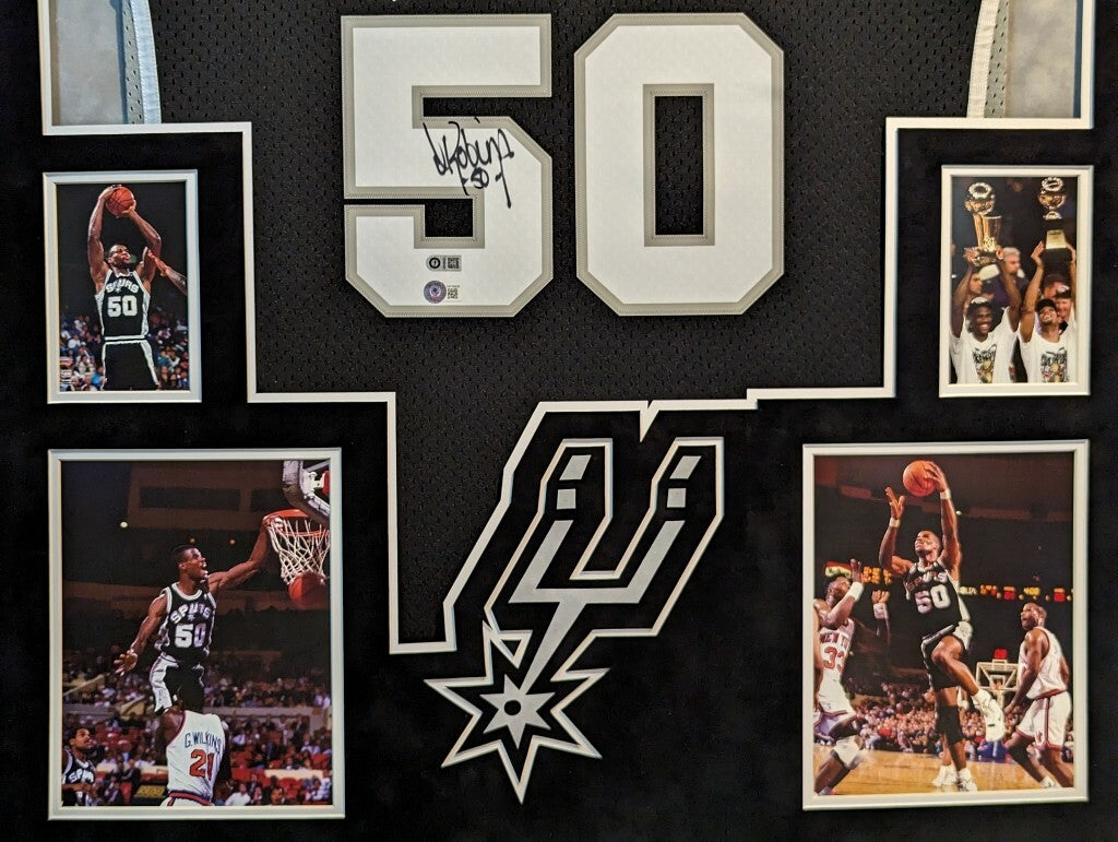 Suede Framed San Antonio Spurs David Robinson Autographed Jersey Beckett Holo