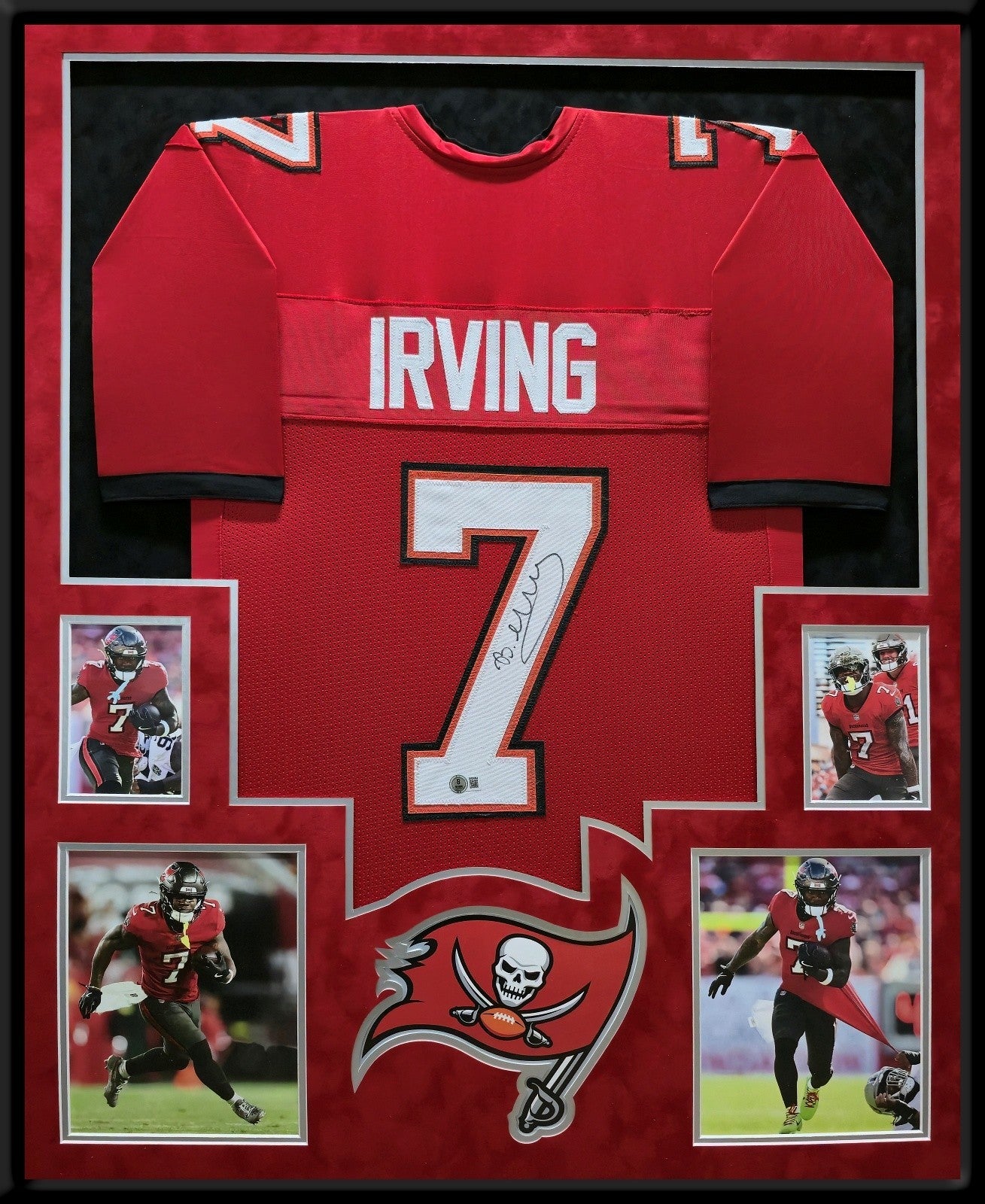 Suede Framed Tampa Bay Buccaneers Bucky Irving Autographed Jersey Beckett Holo