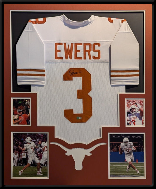 Framed Texas Longhorns Quinn Ewers Autograph Signed Jersey Beckett Holo