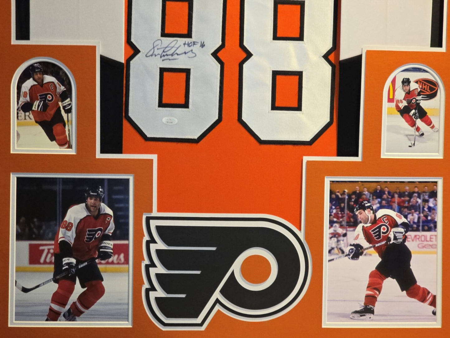 Framed Philadelphia Flyers Eric Lindros Autographed Inscribed Jersey Jsa Coa