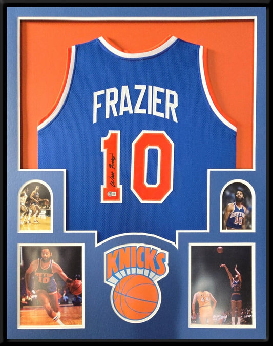 Framed New York Knicks Walt "Clyde" Frazier Autographed Signed Jersey Beckett
