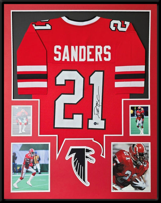 Framed Atlanta Falcons Deion Sanders Autographed Jersey Beckett Holo