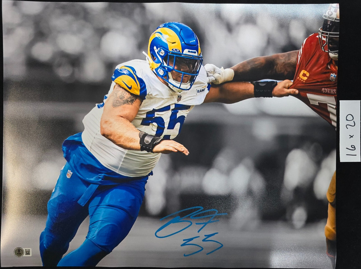 Los Angeles Rams Braden Fiske Autographed Signed 16X20 Photo Beckett Holo