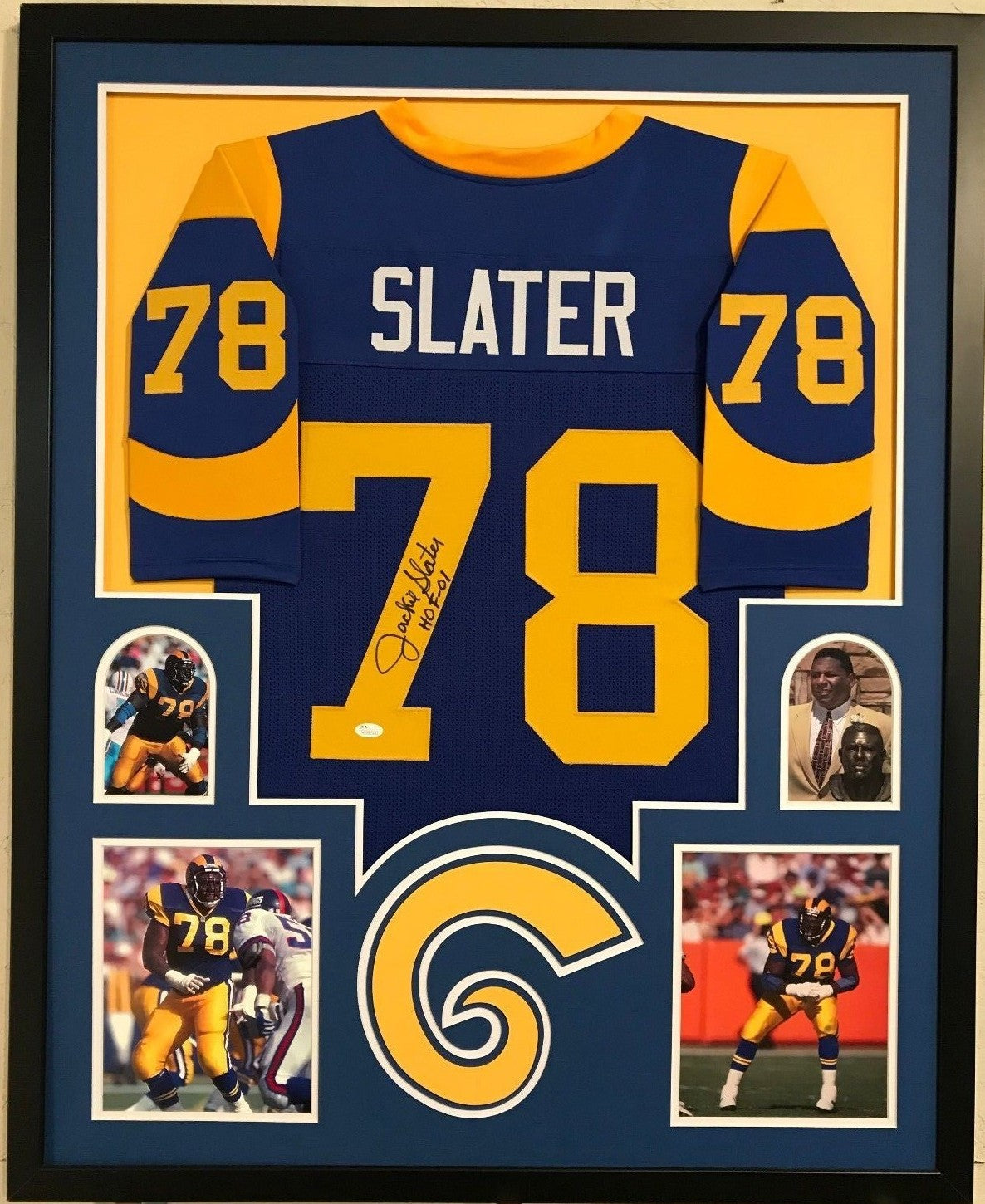 Framed Jackie Slater Autographed Signed Inscribed L.A. Rams Jersey Jsa Coa