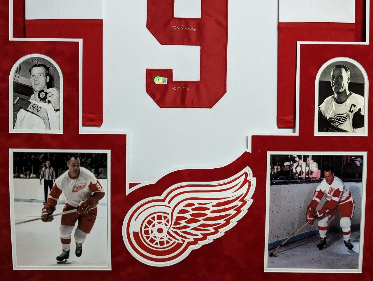 Suede Framed Detroit Red Wings Gordie Howe Autographed Inscribed Jersey Beckett