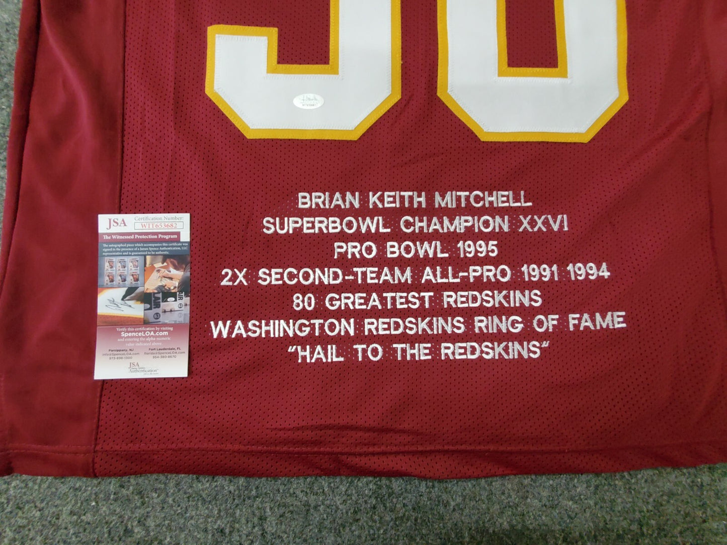 Washington Football Brian Mitchell Autographed Stat Jersey Jsa Coa