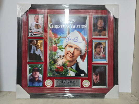 Framed Christmas Vacation Chevy Chase Signed Photo Plaque 25Inx27in Jsa Coa
