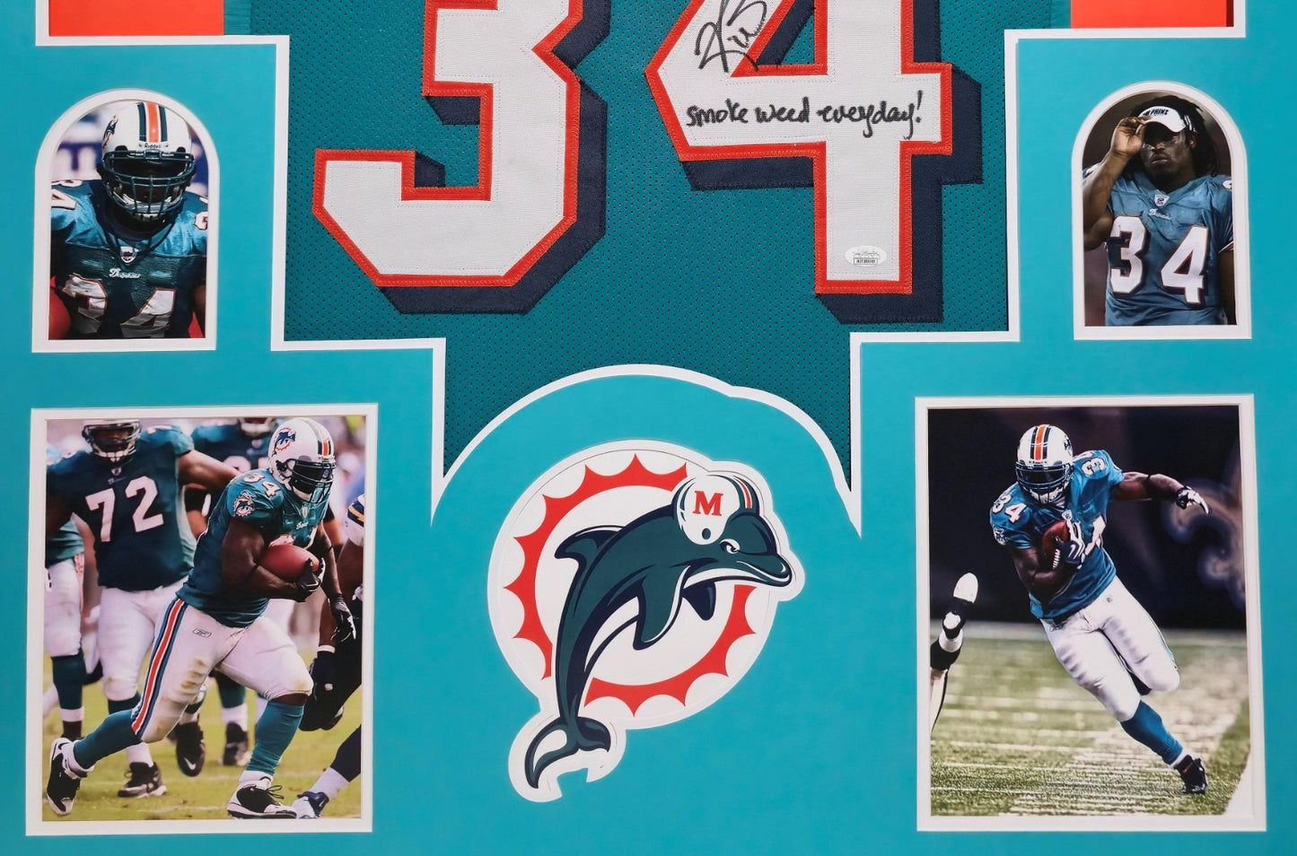 Framed Miami Dolphins Ricky Williams Autographed Signed Inscribed Jersey Jsa Coa