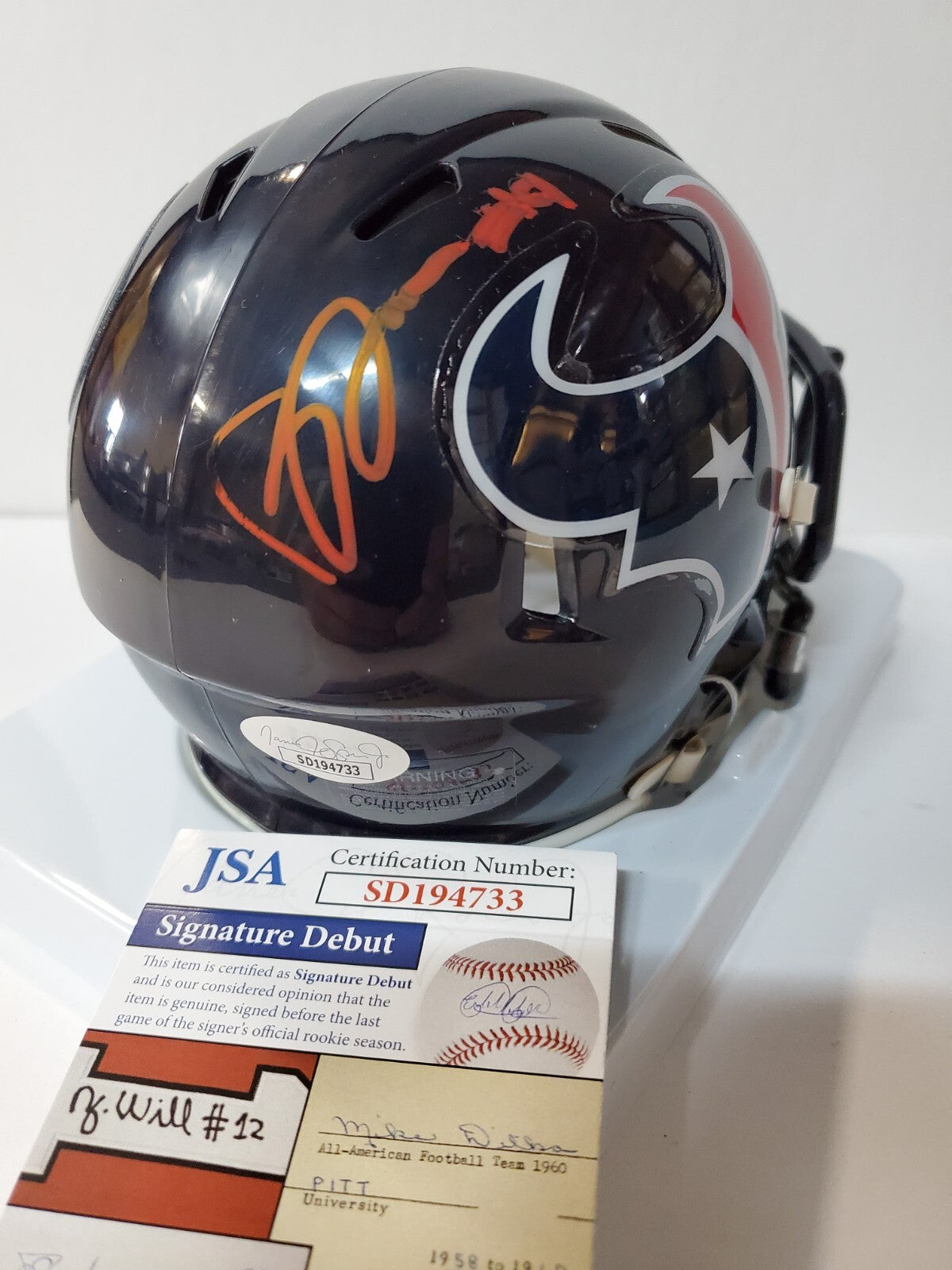 Houston Texans Brevin Jordan Signed Speed Mini Helmet Jsa Coa