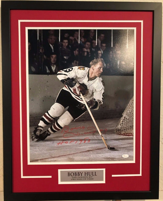 Bobby Hull Framed Signed Inscribed Chicago Blackhawks 16X20 Photo Jsa Coa