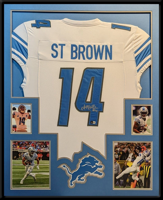Framed Detroit Lions Amon-Ra St Brown Autographed Signed Jersey Beckett Holo