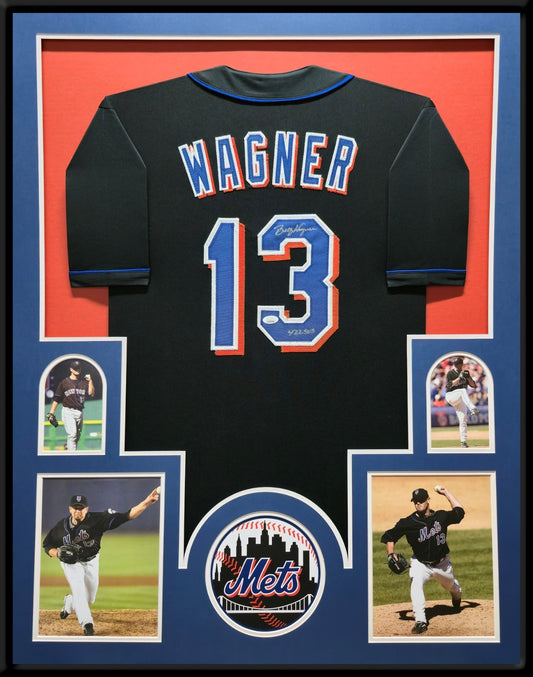 Framed New York Mets Billy Wagner Autographed Inscribed Jersey Jsa Coa