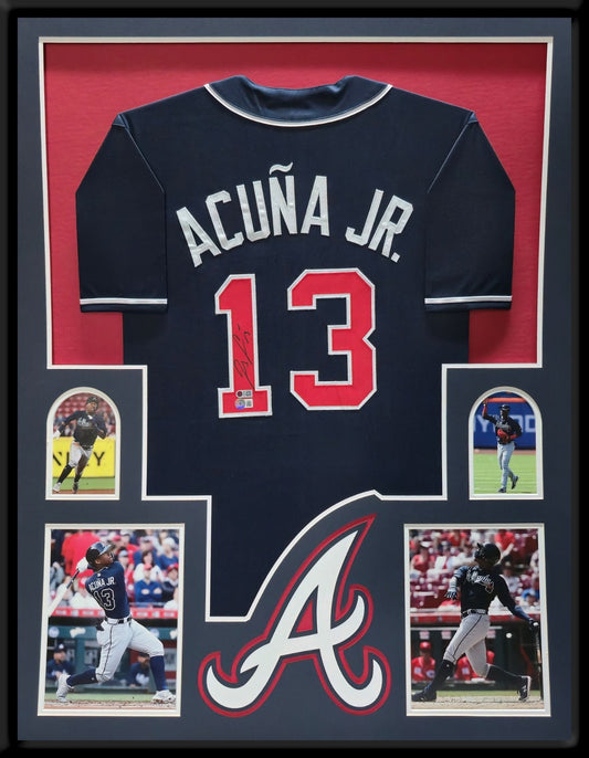 Framed Atlanta Braves Ronald Acuna Jr Autographed Jersey Beckett Hologram