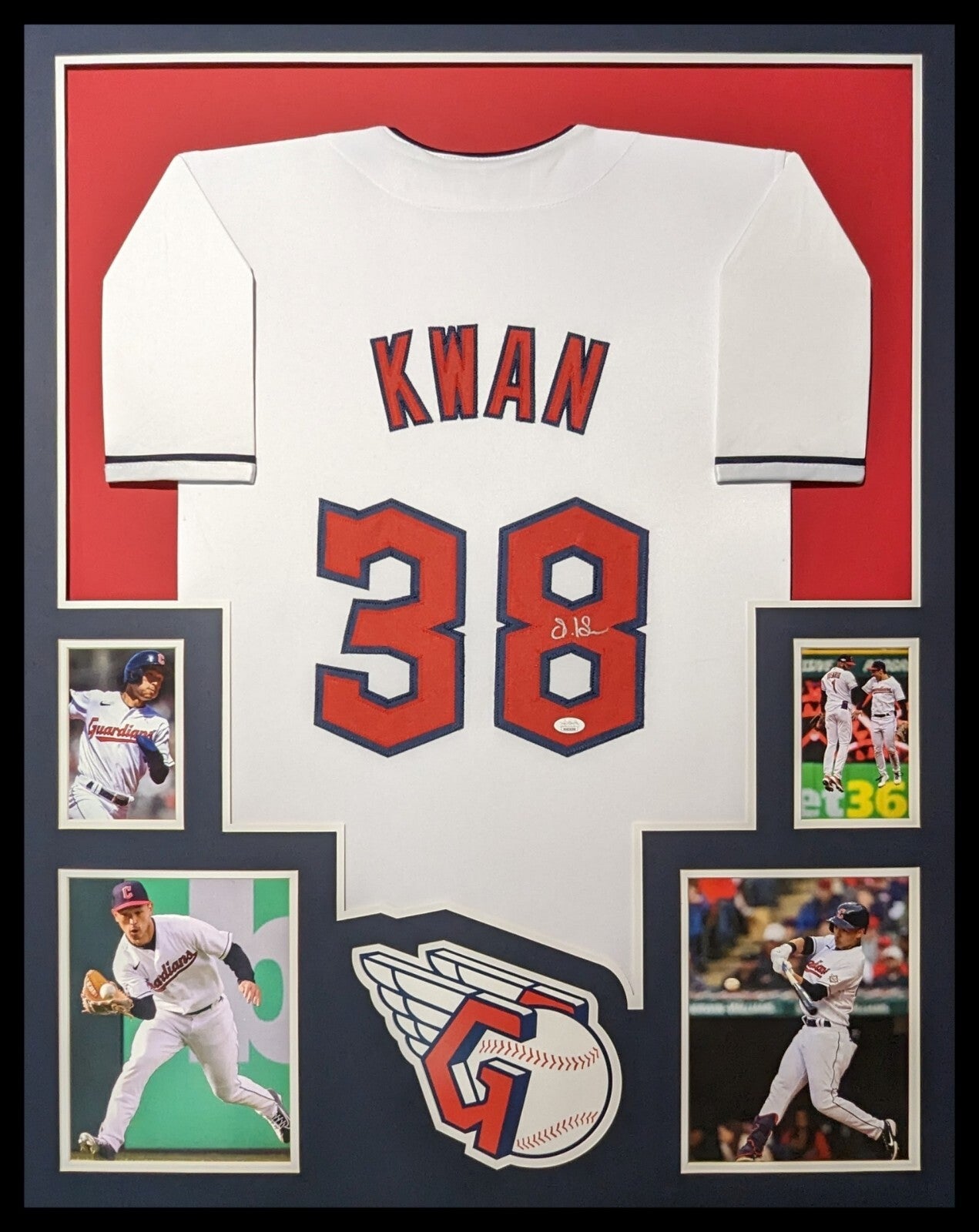 Framed Cleveland Guardians Steven Kwan Autographed Signed Jersey Jsa Coa