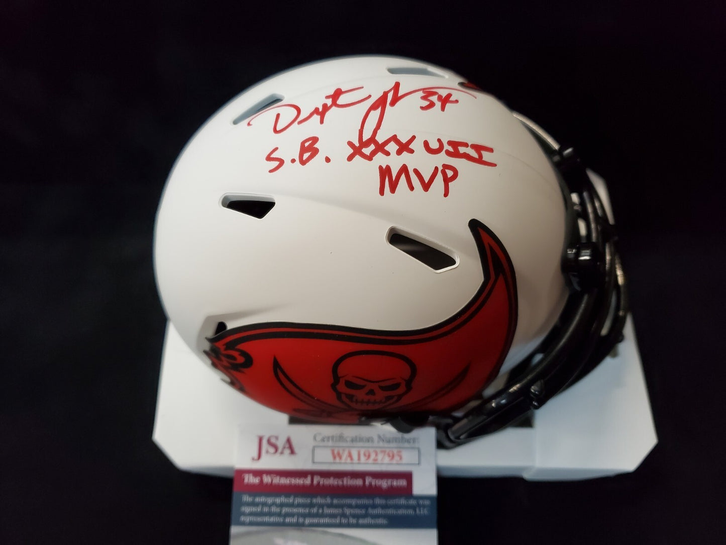 Tampa Bay Bucs Dexter Jackson Autographed Inscribed Lunar Mini Helmet Jsa Coa