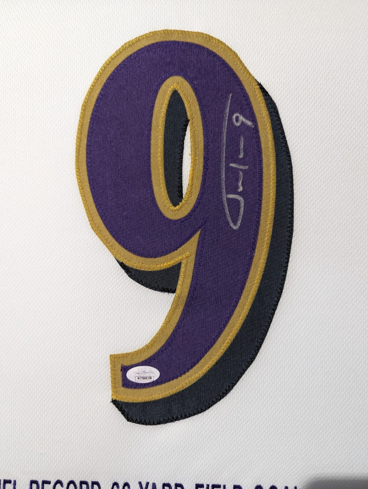 Framed Baltimore Ravens Justin Tucker Autographed Signed Stat Jersey Jsa Coa
