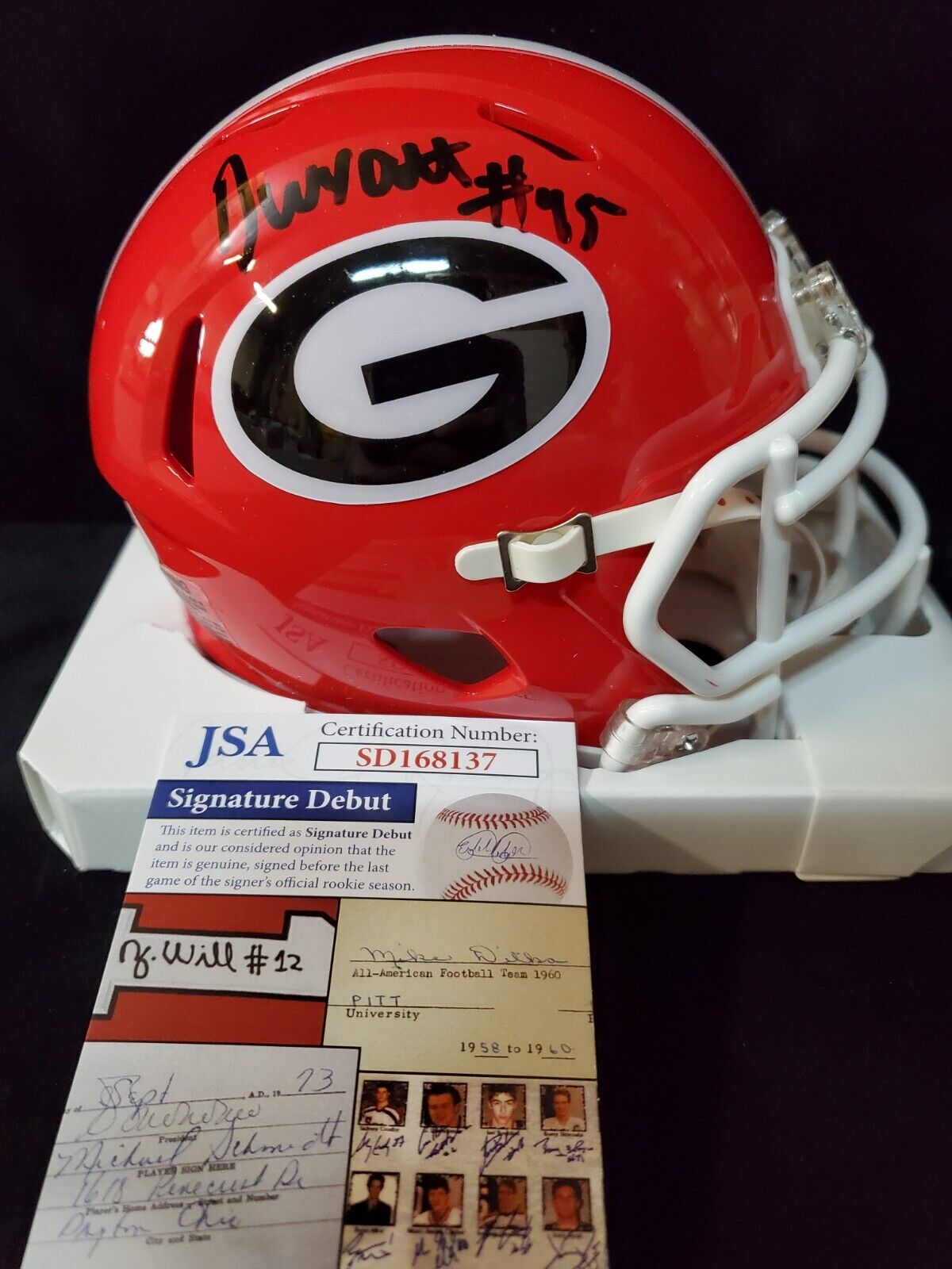 MVP Authentics Georgia Bulldogs Devonte Wyatt Autographed Signed Speed Mini Helmet Jsa Coa 117 sports jersey framing , jersey framing