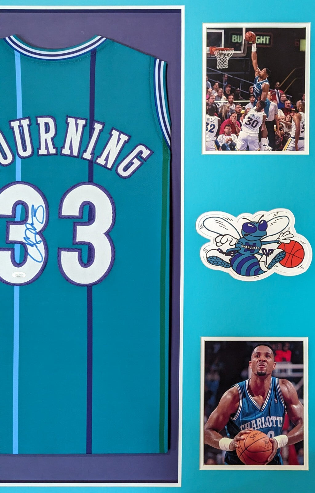 Framed Charlotte Hornets Alonzo Mourning Signed Jersey Jsa Coa