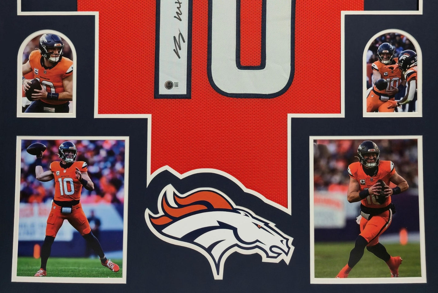 Framed Denver Broncos Bo Nix Autographed Signed Jersey Beckett Hologram