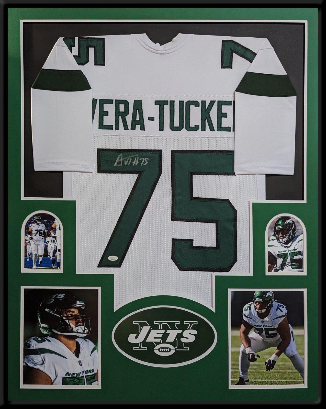 Framed New York Jets Alijah Vera-Tucker Autographed Signed Jersey Jsa Coa