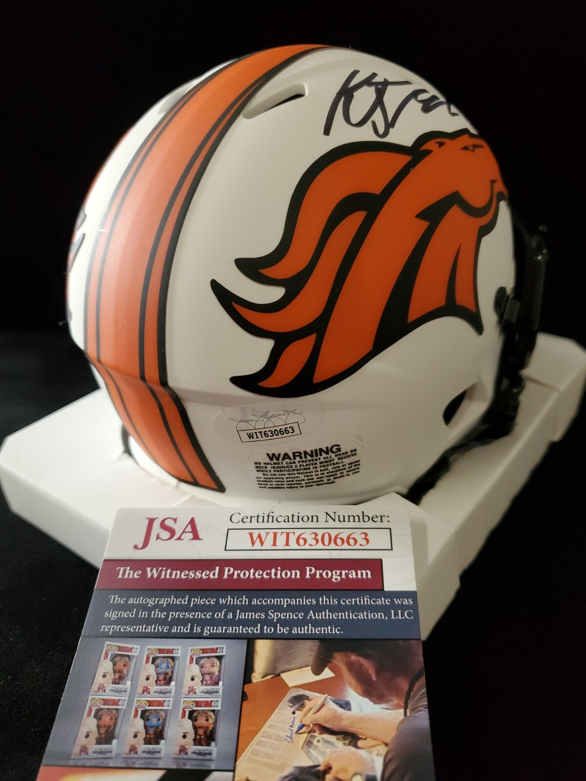 Kj Hamler Autographed Black Signed Denver Broncos Lunar Mini Helmet Jsa Coa