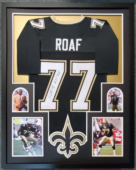 Framed Willie Roaf Autographed Inscribed New Orleans Saints Jersey Jsa Coa