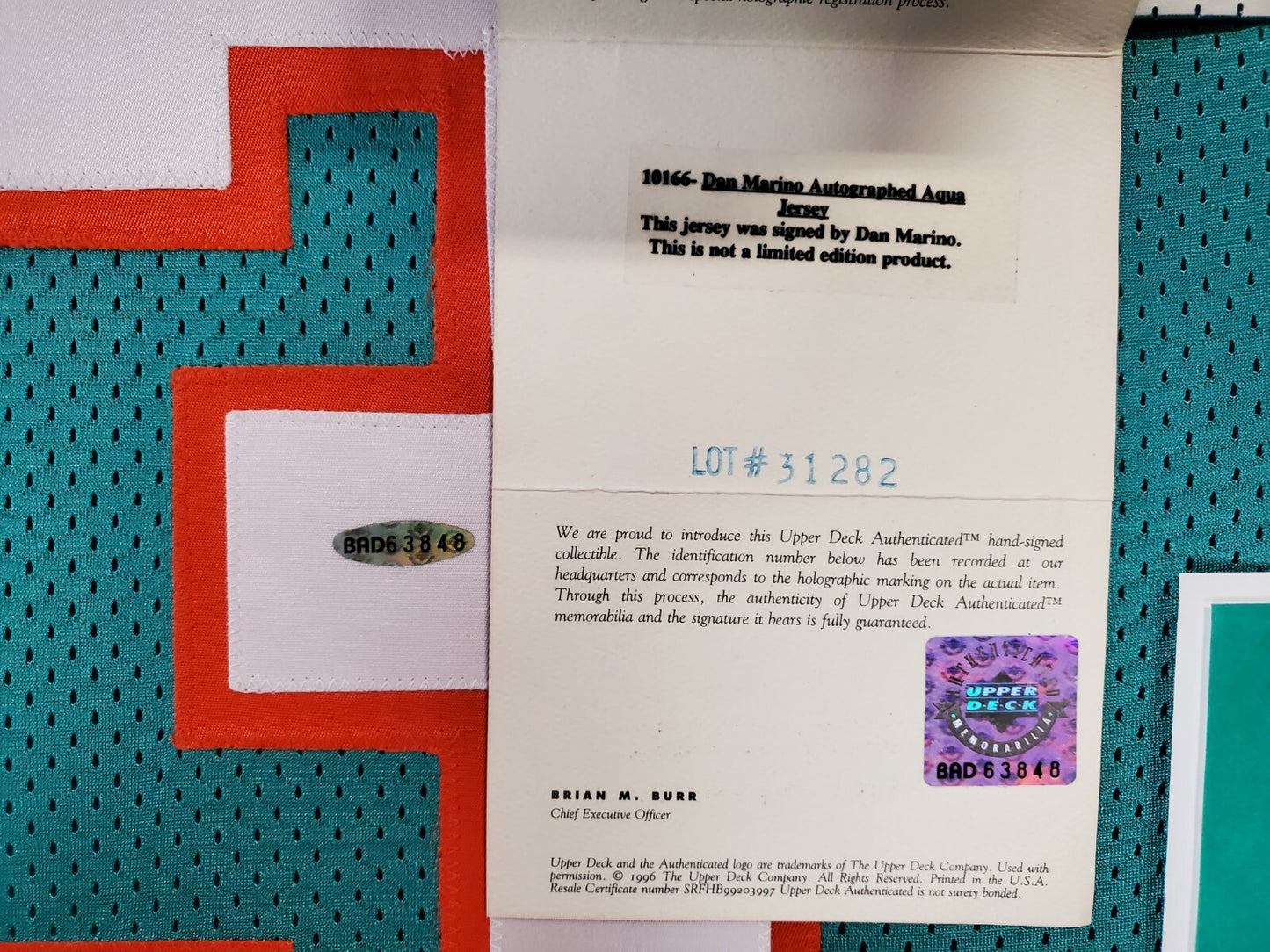 Framed Miami Dolphins Dan Marino Autographed Signed Jersey Upper Deck Coa