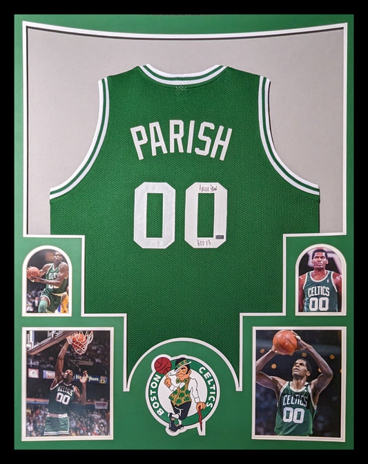 Framed Boston Celtics Robert Parish Autographed Jersey Mounted Memories Holo