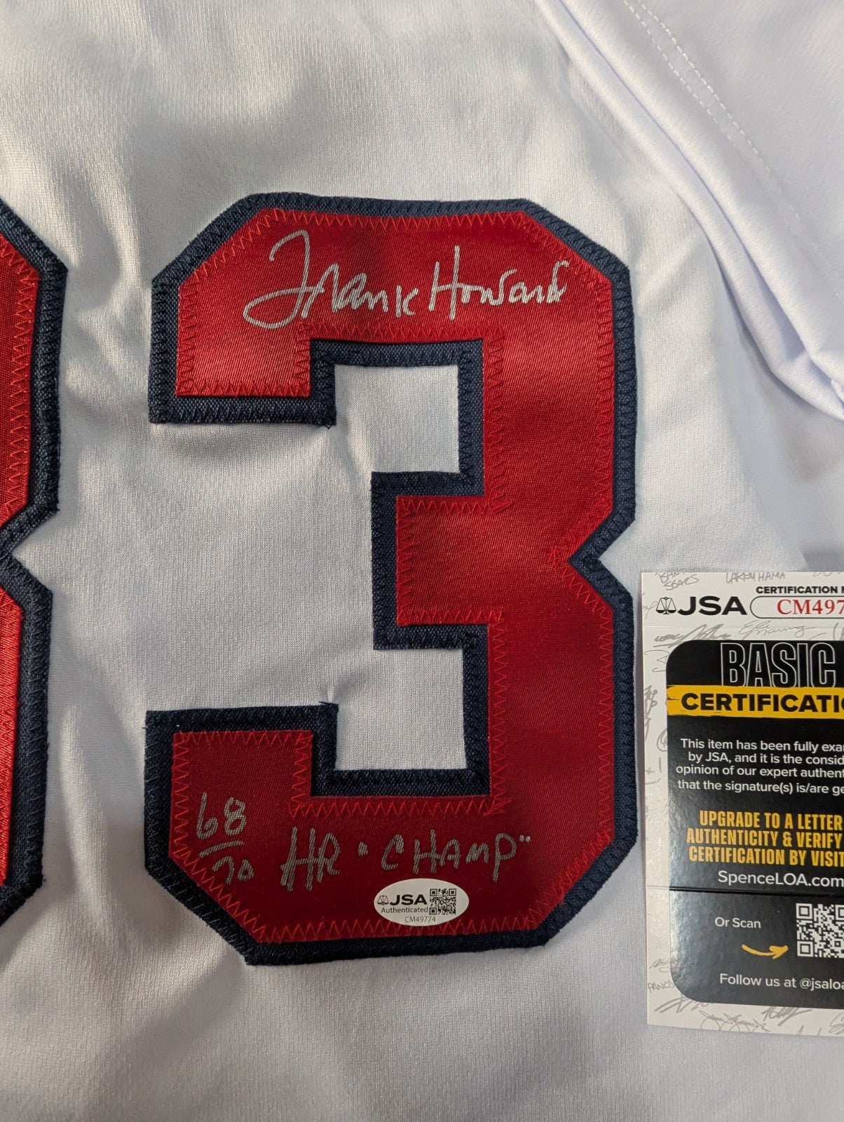 Washington Senators Frank Howard Autographed Inscribed Custom Jersey Jsa Coa