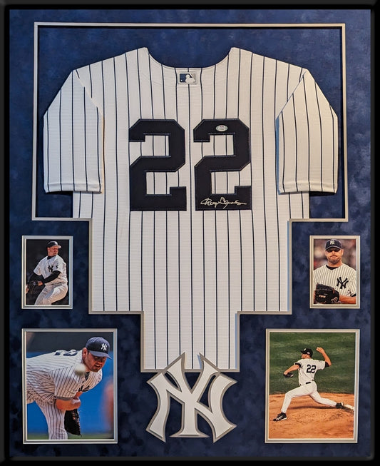 Framed Suede Roger Clemens Autographed Signed New York Yankees Jersey Psa Coa
