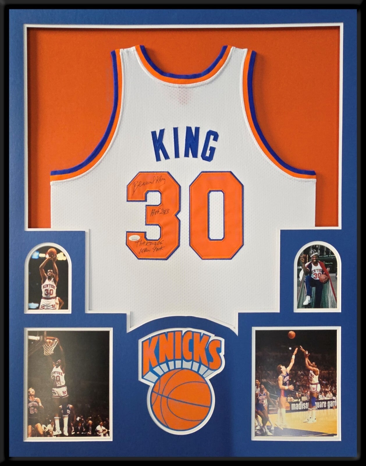 Framed New York Knicks Bernard King Autographed 2X Inscribed Jersey Jsa Coa