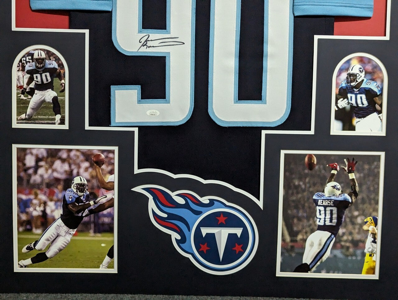 Framed Tennessee Titans Jevon Kearse Autographed Signed Jersey Jsa Coa