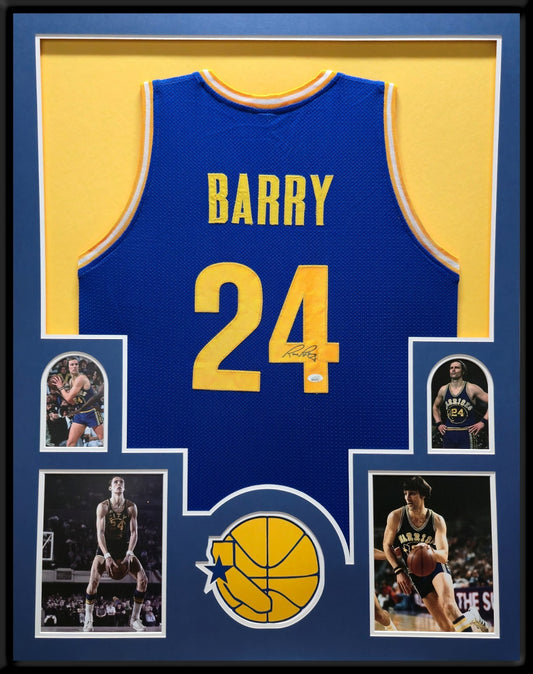Framed Golden State Warriors Rick Barry Autographed Signed Jersey Jsa Coa
