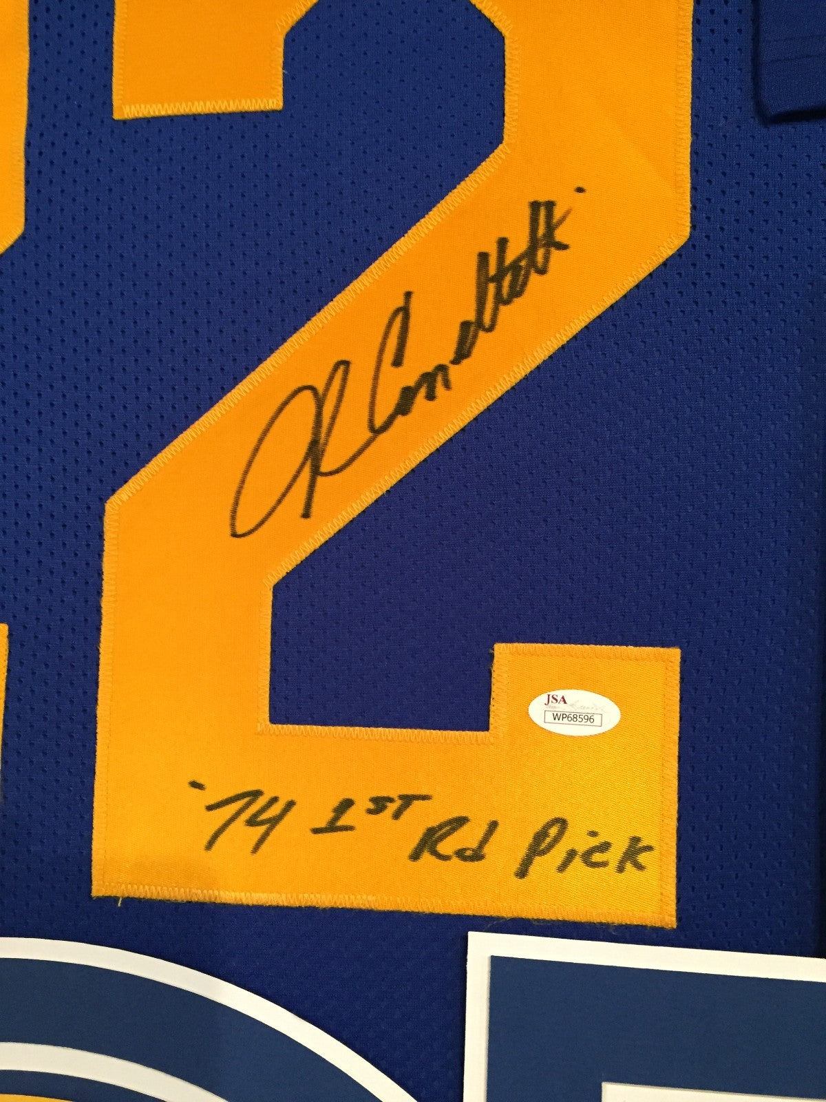 Framed John Cappelletti Autographed Signed Inscribed L.A. Rams Jersey Jsa Coa