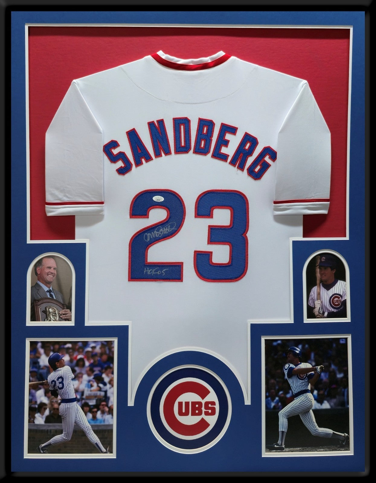 Framed Chicago Cubs Ryne Sandberg Autographed Inscribed Jersey Jsa Coa