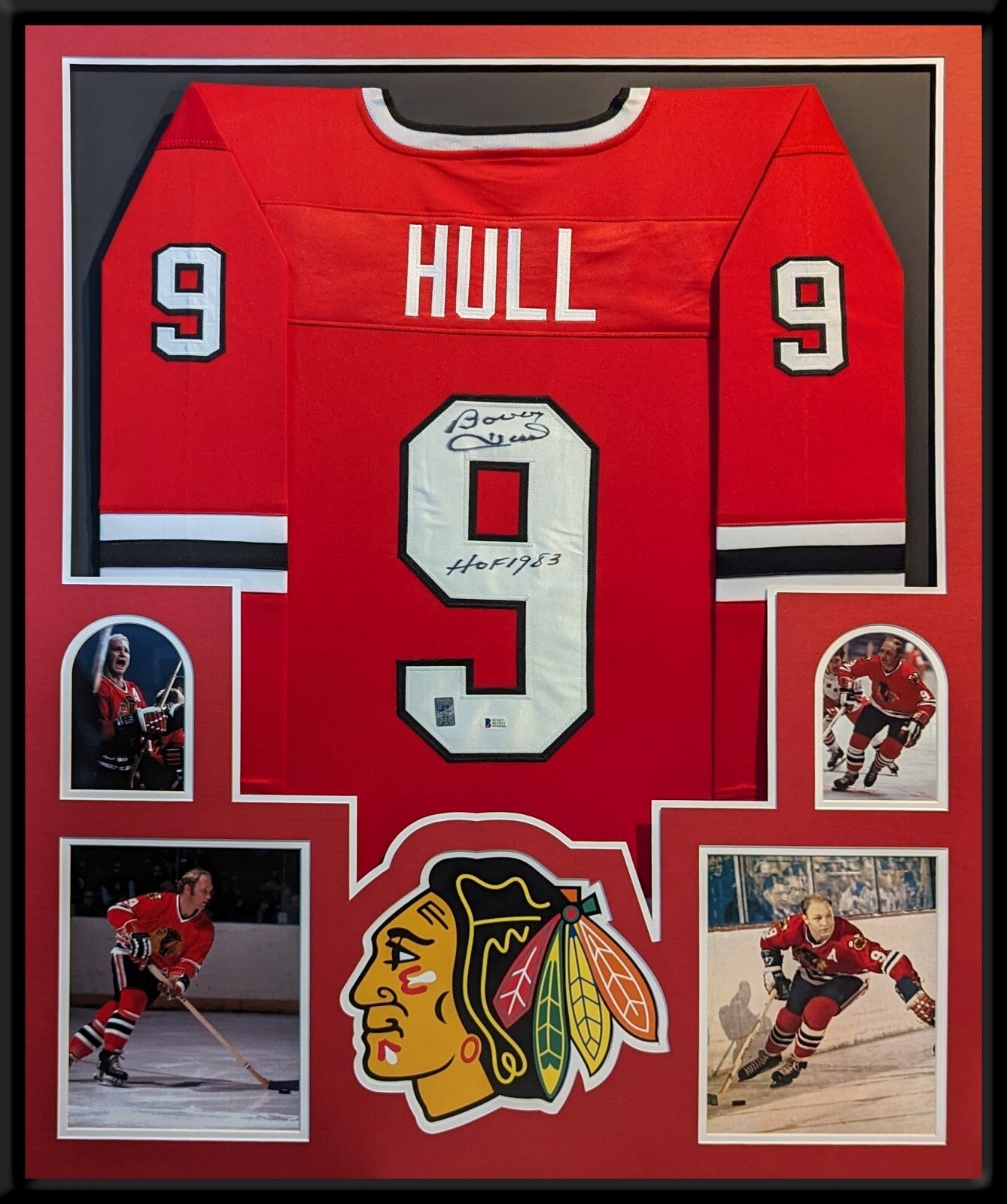 Framed Chicago Blackhawks Bobby Hull Autographed Inscribed Jersey Beckett Coa